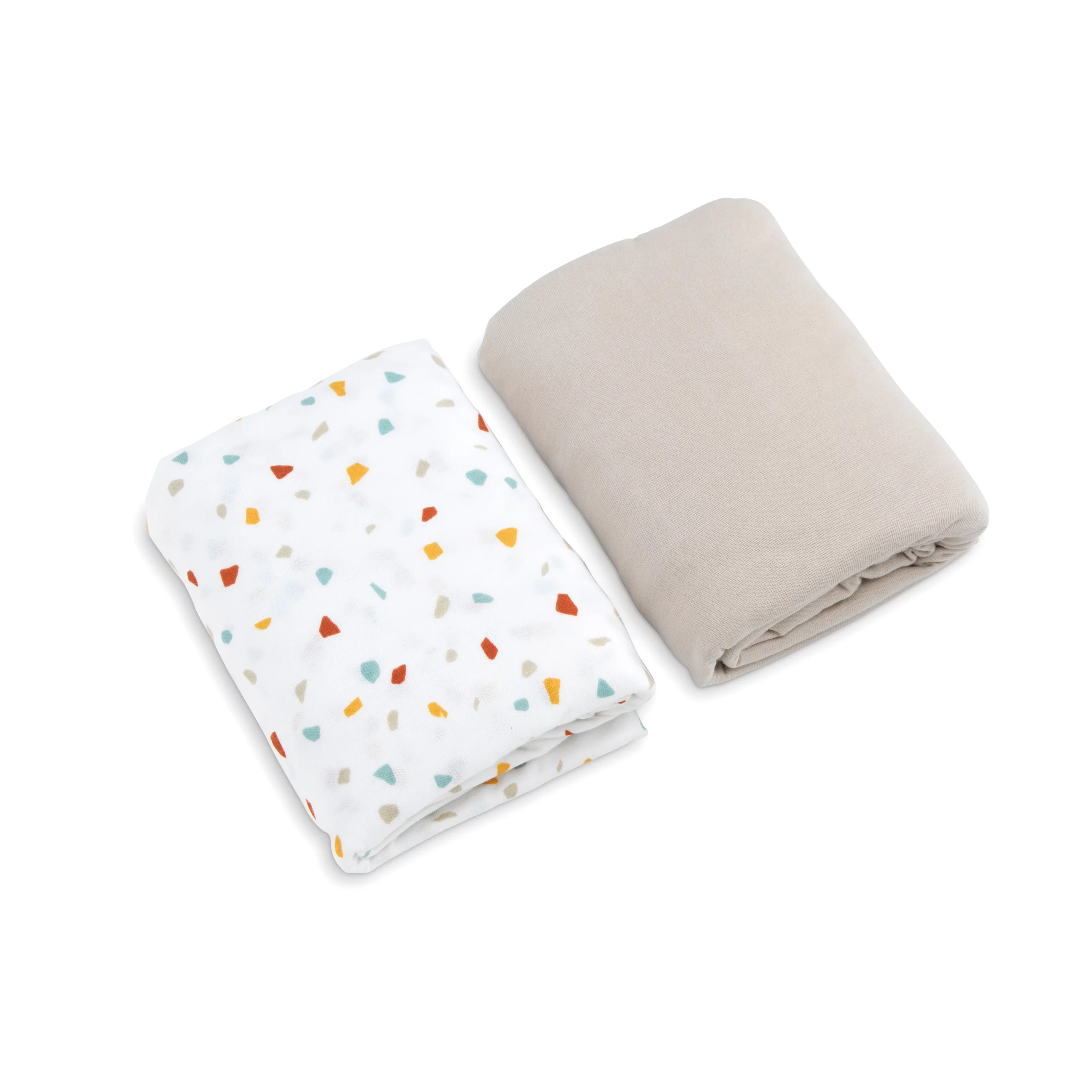 duo draps housse imprimé terrazzo et uni beige